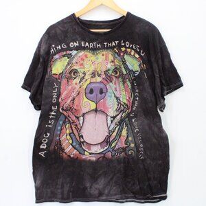 Vintage 3D Tees Shirt Mens Black Tie Dye Colorful Dog Face Love Cotton Size XL